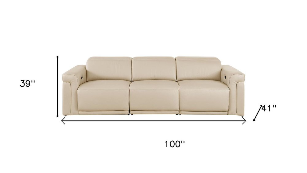 Three Piece Beige Italian Leather Six Person Seating Set