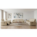 Three Piece Beige Italian Leather Six Person Seating Set