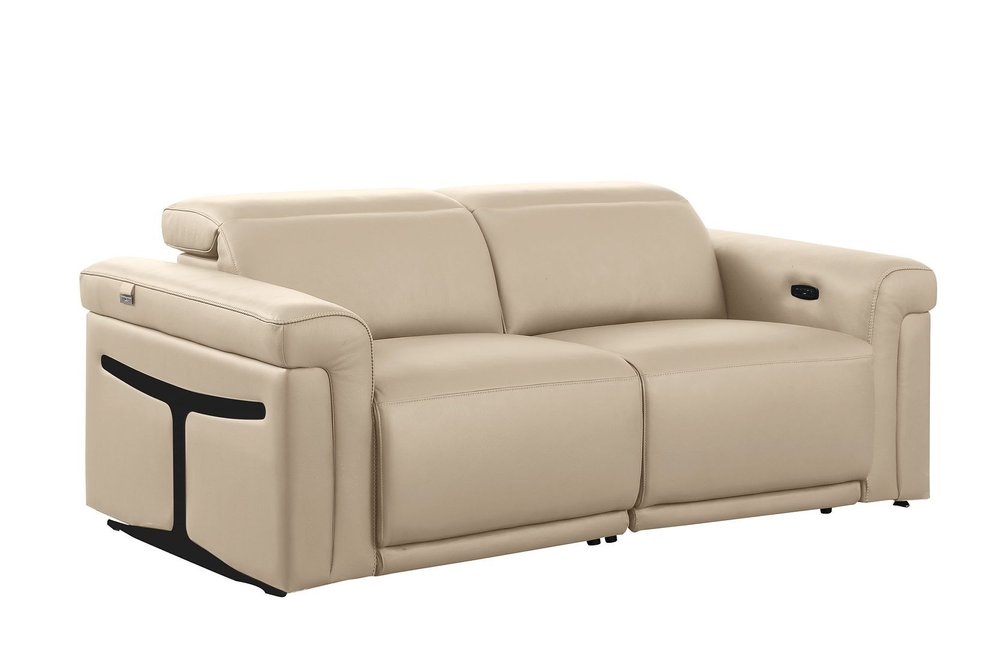 Three Piece Beige Italian Leather Six Person Seating Set