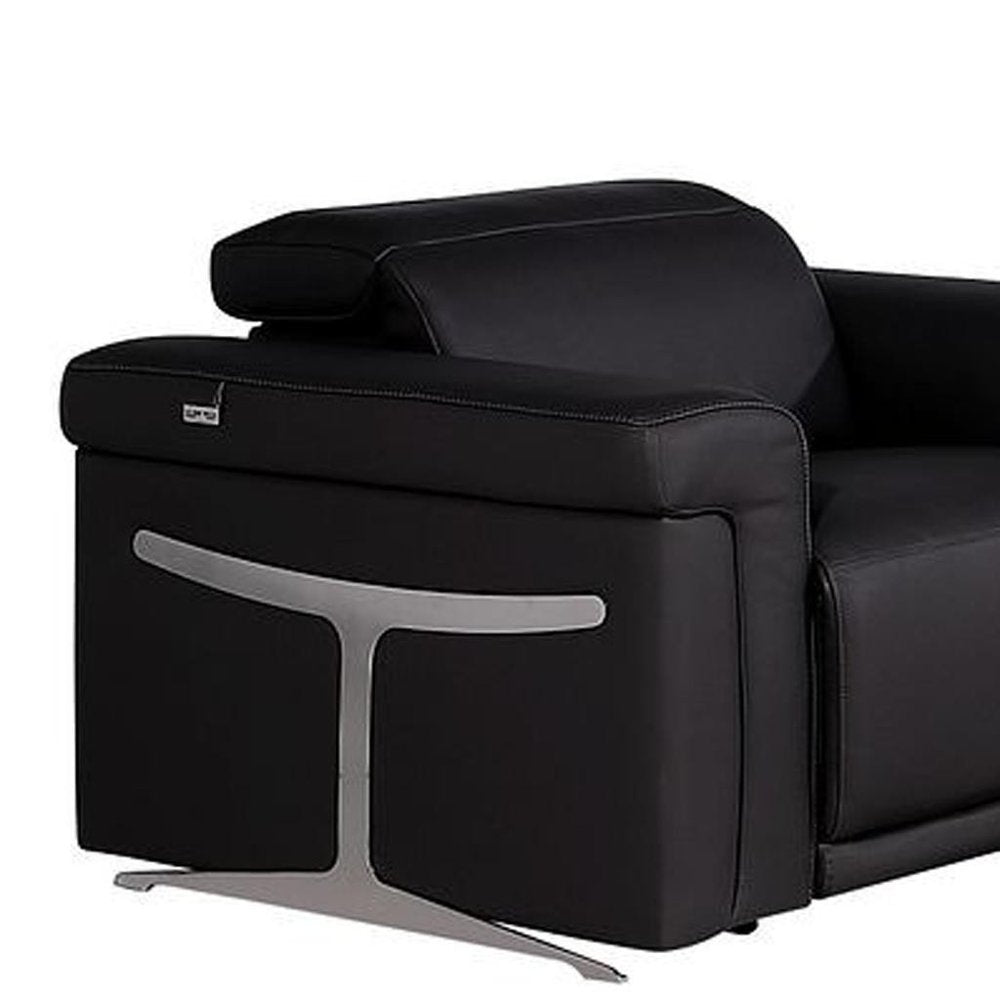 Three Piece Black Italian Leather Six Person Seating Set