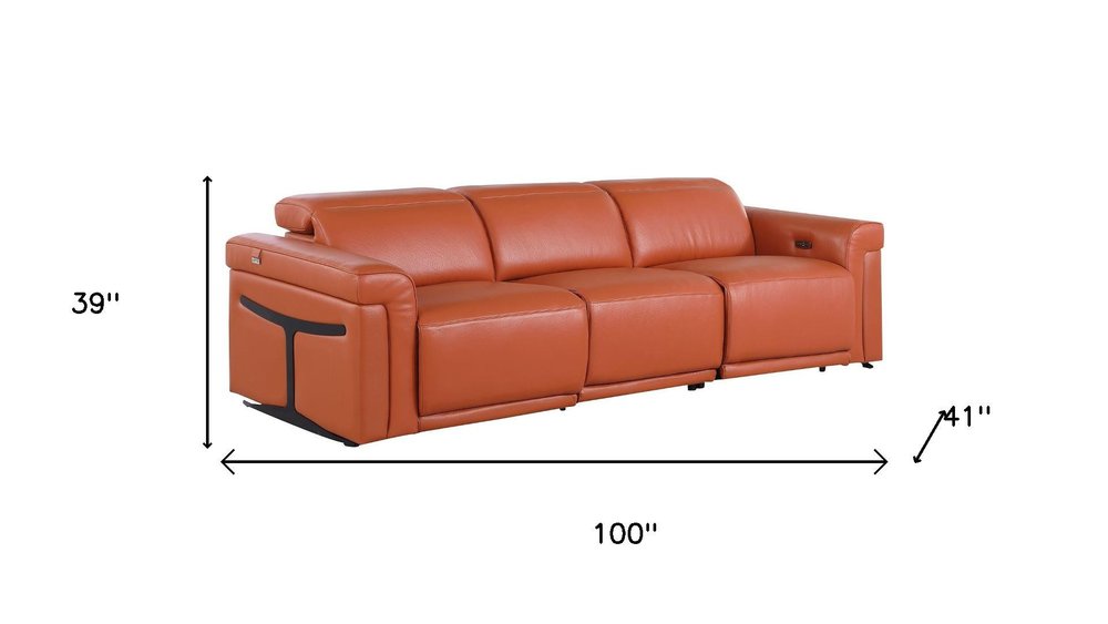 Three Piece Camel Italian Leather Six Person Seating Set