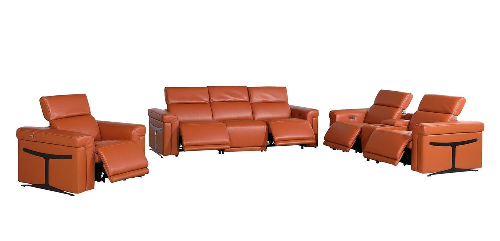 Three Piece Camel Italian Leather Six Person Seating Set