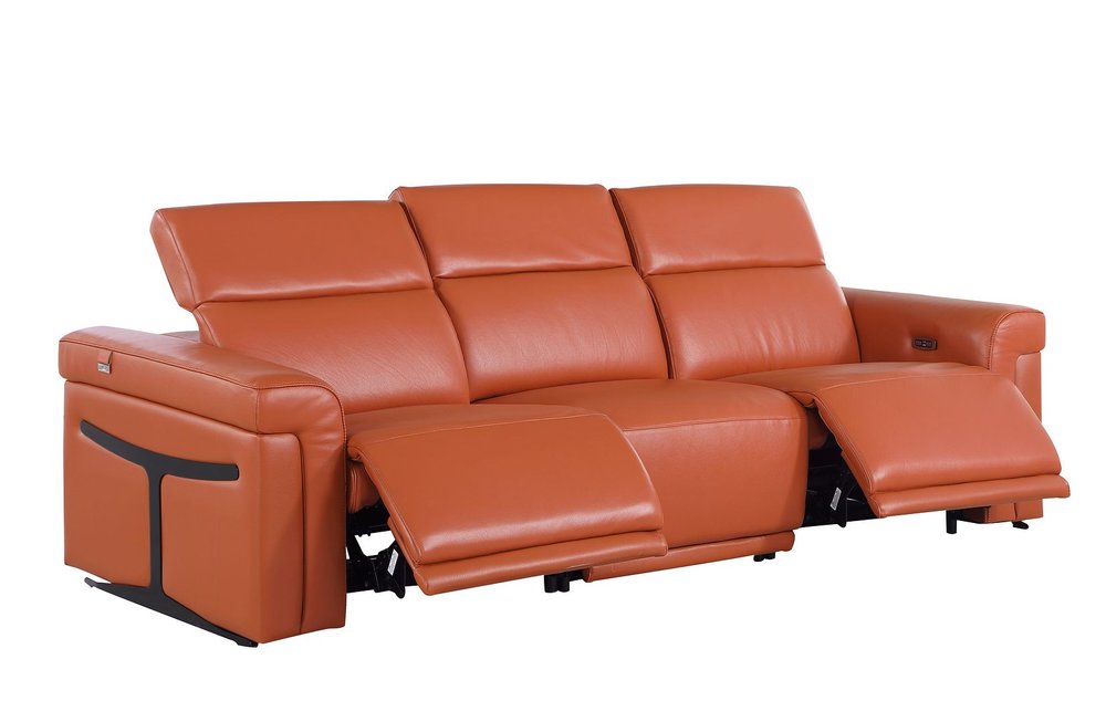 Three Piece Camel Italian Leather Six Person Seating Set
