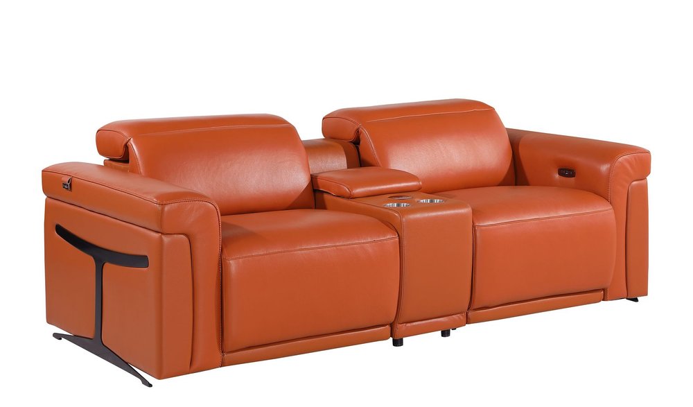 Three Piece Camel Italian Leather Six Person Seating Set