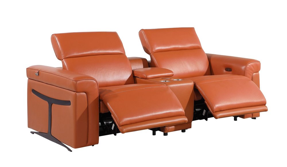 Three Piece Camel Italian Leather Six Person Seating Set