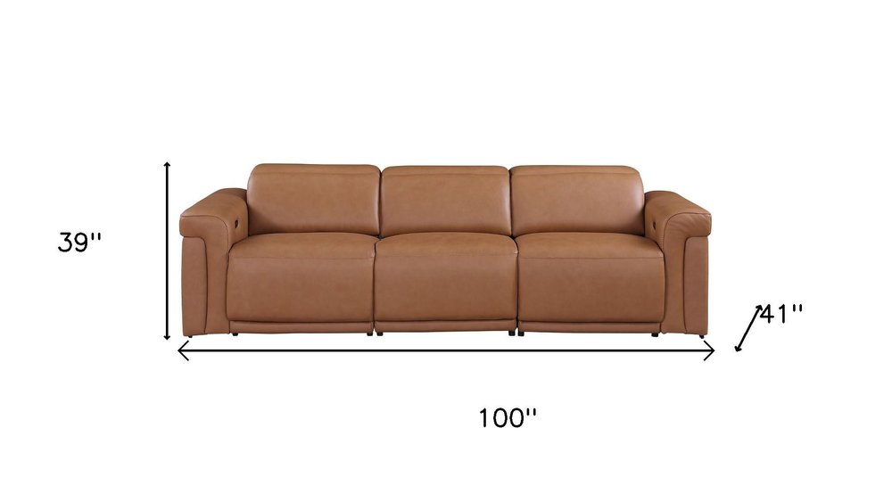 Three Piece Chestnut Italian Leather Six Person Seating Set