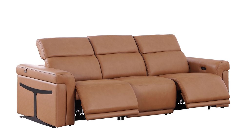 Three Piece Chestnut Italian Leather Six Person Seating Set