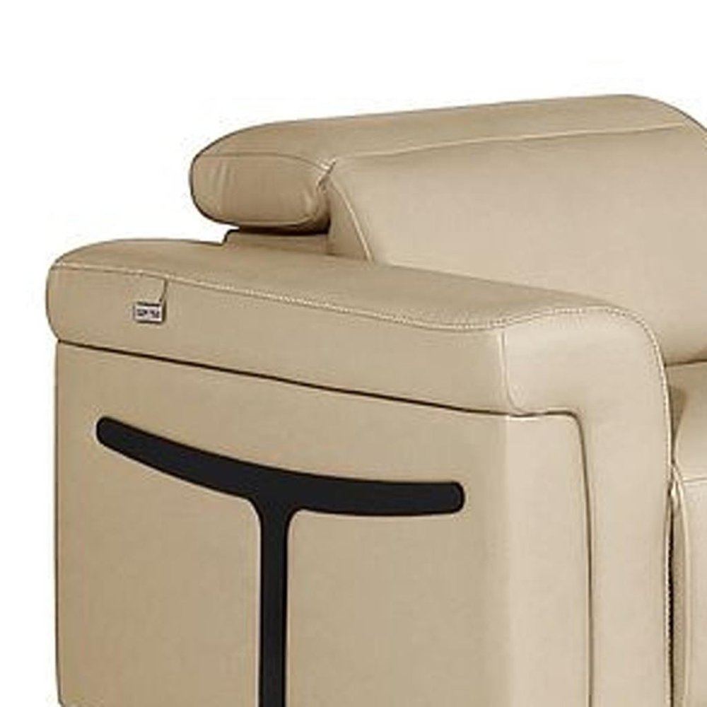 Three Piece Beige Italian Leather Six Person Seating Set