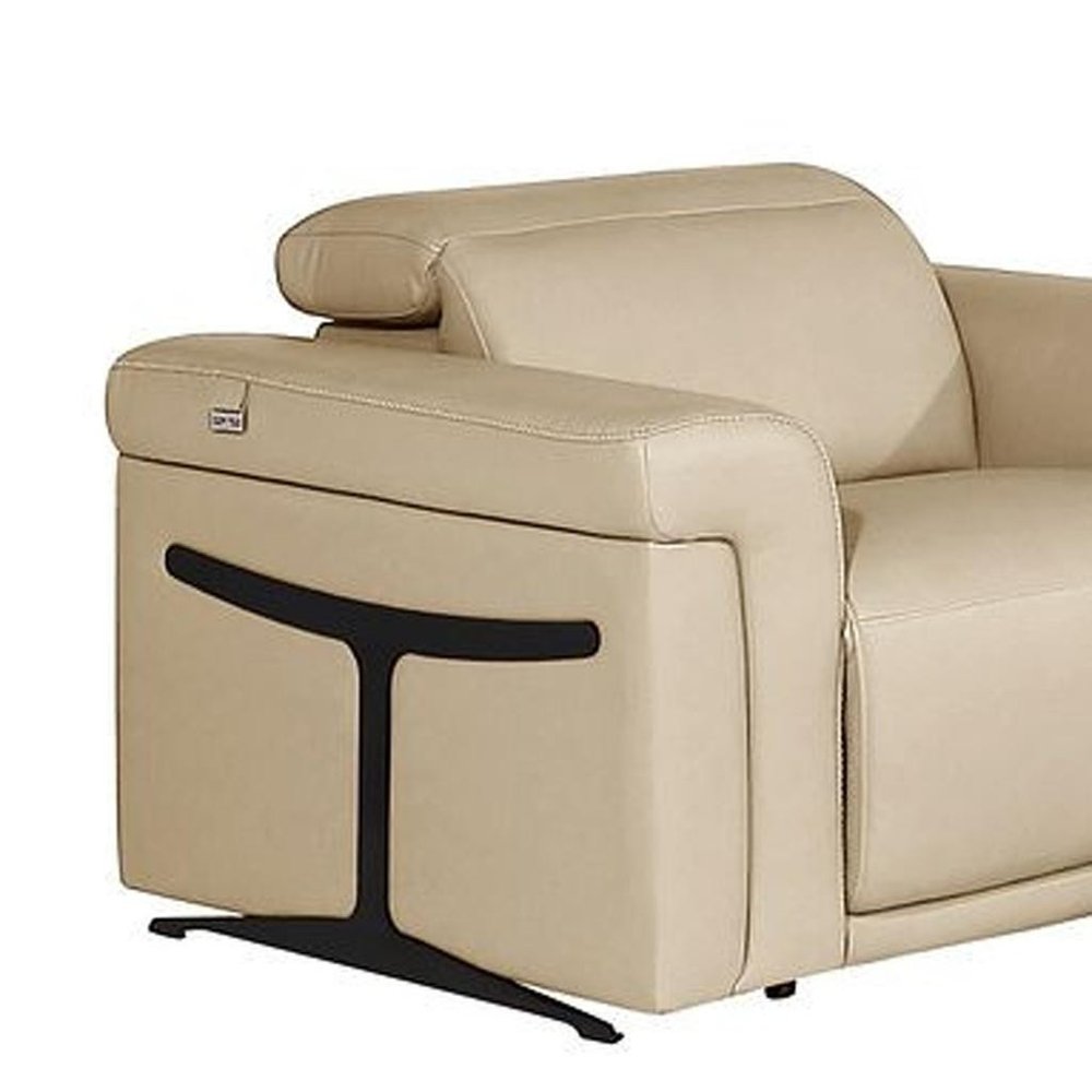 Three Piece Beige Italian Leather Six Person Seating Set