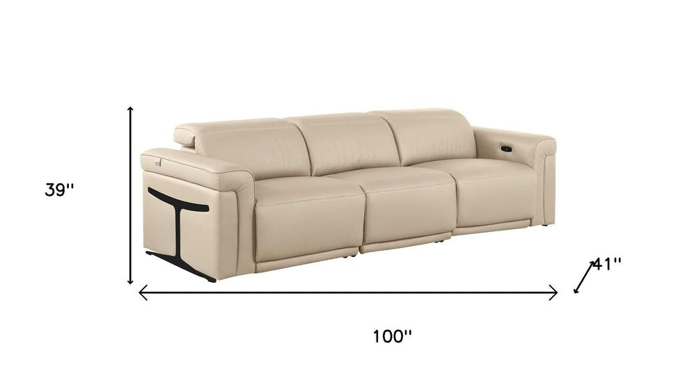 Three Piece Beige Italian Leather Six Person Seating Set