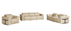 Three Piece Beige Italian Leather Six Person Seating Set