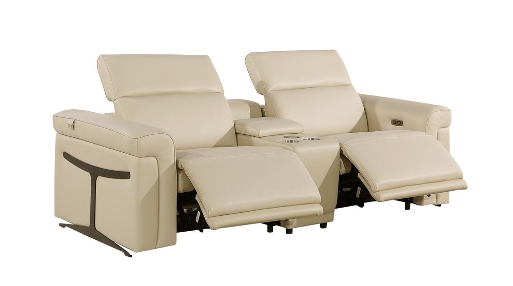Three Piece Beige Italian Leather Six Person Seating Set