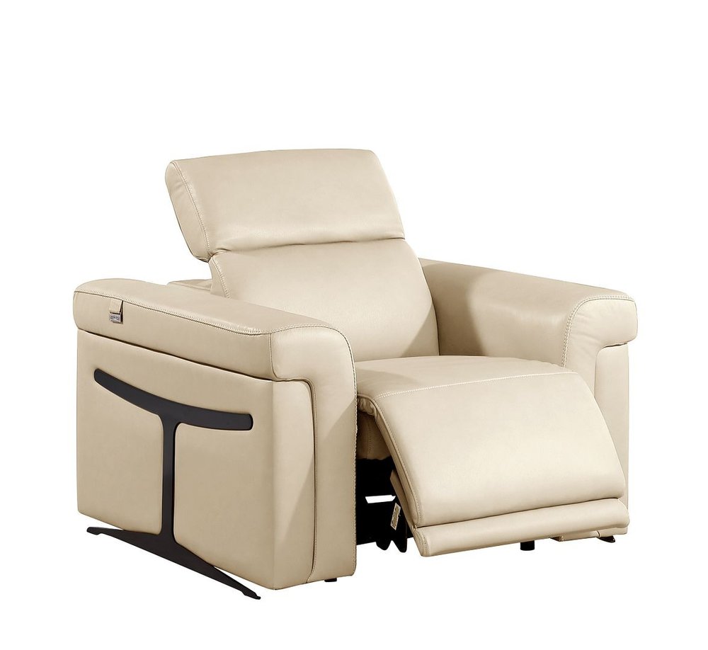 Three Piece Beige Italian Leather Six Person Seating Set