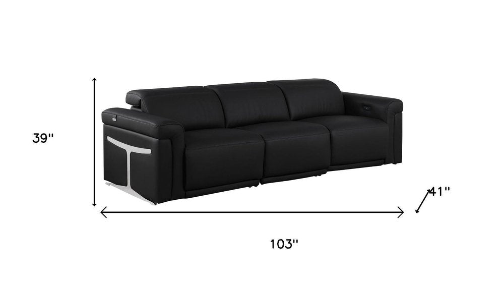 Three Piece Black Italian Leather Six Person Seating Set