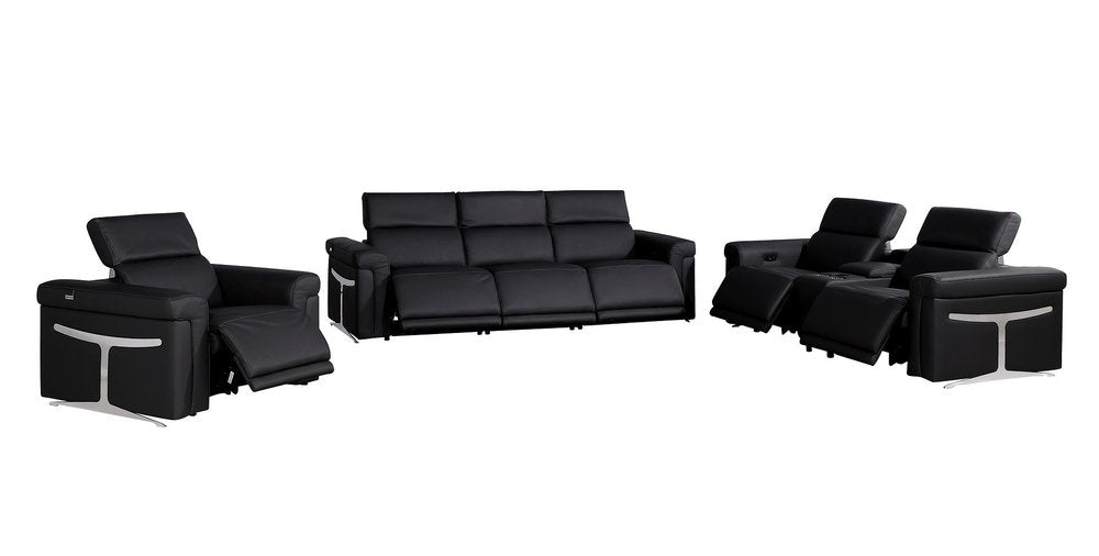 Three Piece Black Italian Leather Six Person Seating Set