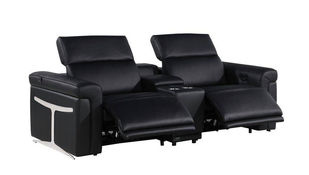 Three Piece Black Italian Leather Six Person Seating Set