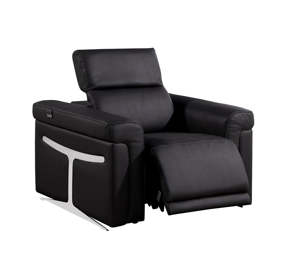 Three Piece Black Italian Leather Six Person Seating Set