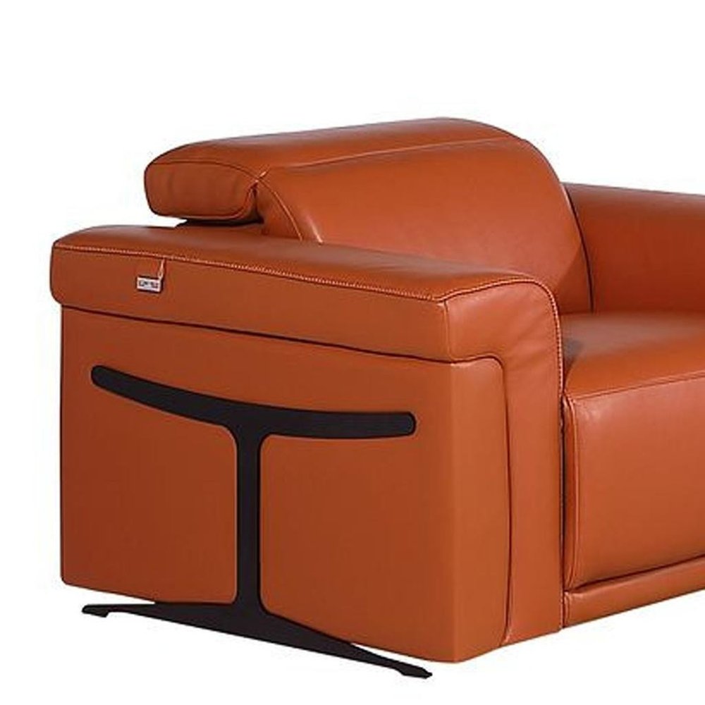 Three Piece Camel Italian Leather Six Person Seating Set