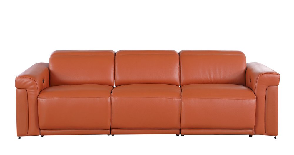 Three Piece Camel Italian Leather Six Person Seating Set