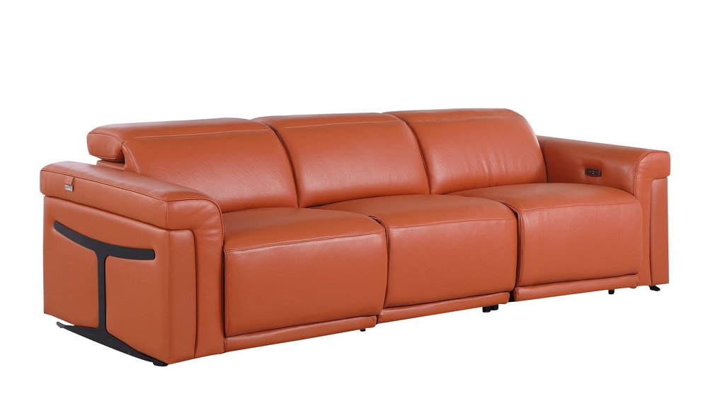 Three Piece Camel Italian Leather Six Person Seating Set