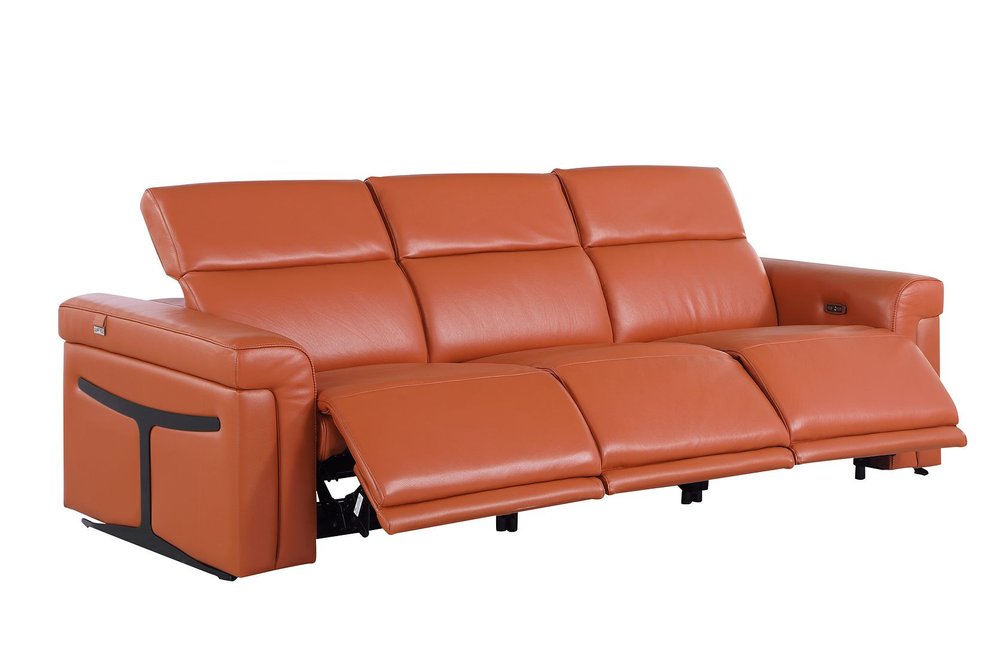 Three Piece Camel Italian Leather Six Person Seating Set