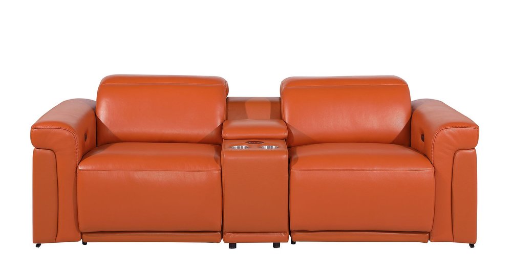 Three Piece Camel Italian Leather Six Person Seating Set