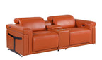 Three Piece Camel Italian Leather Six Person Seating Set