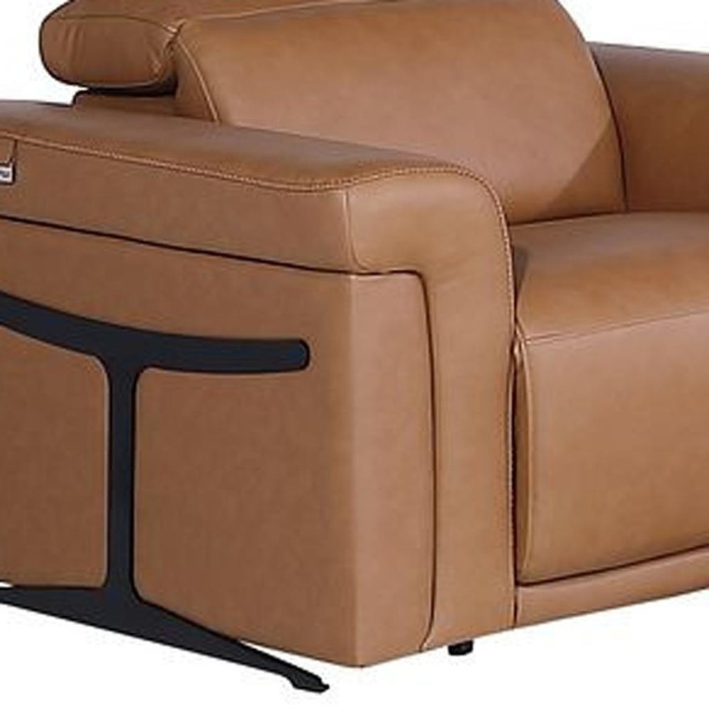 Three Piece Chestnut Italian Leather Six Person Seating Set