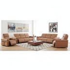 Three Piece Chestnut Italian Leather Six Person Seating Set