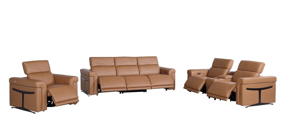 Three Piece Chestnut Italian Leather Six Person Seating Set