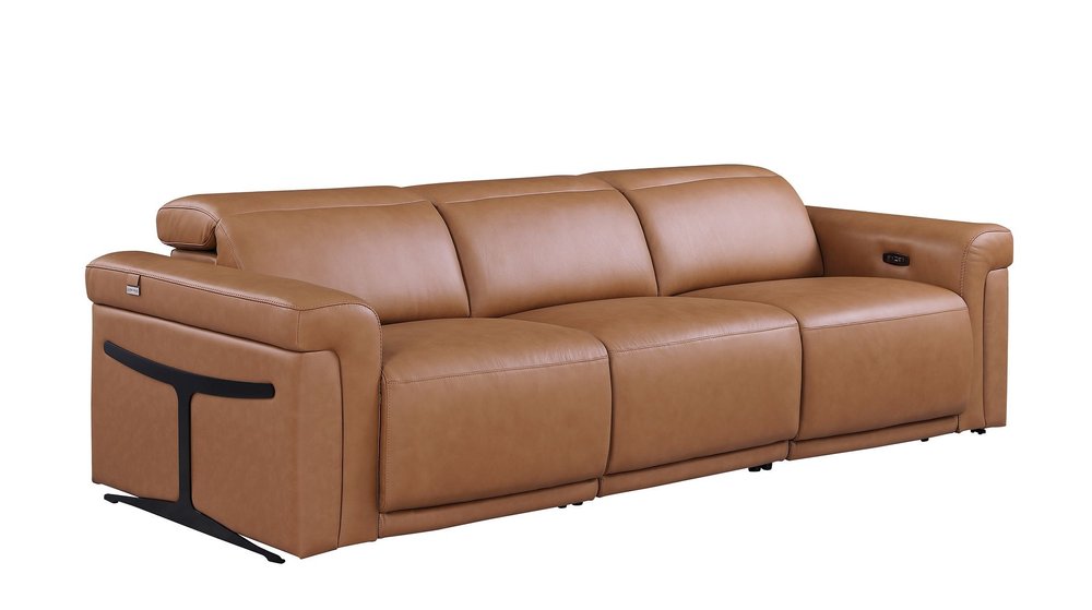 Three Piece Chestnut Italian Leather Six Person Seating Set
