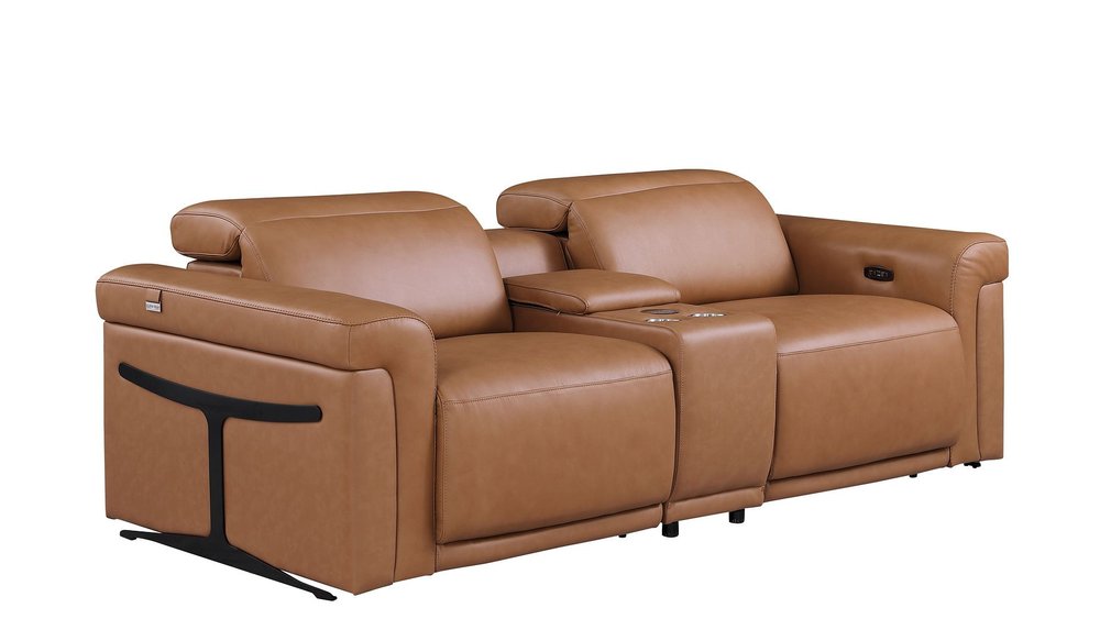 Three Piece Chestnut Italian Leather Six Person Seating Set