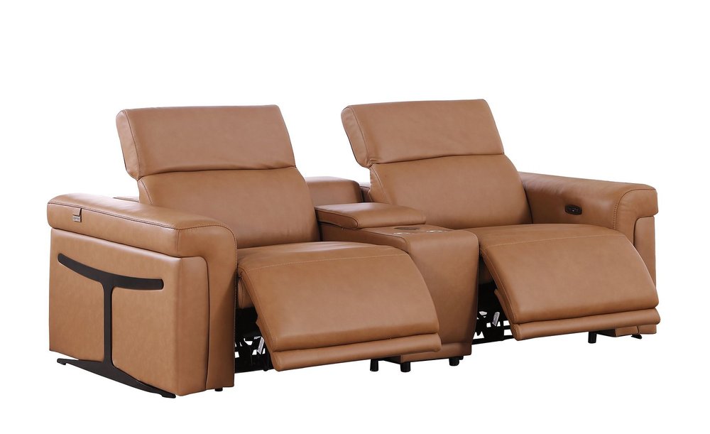 Three Piece Chestnut Italian Leather Six Person Seating Set