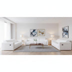 Three Piece White Italian Leather Six Person Seating Set
