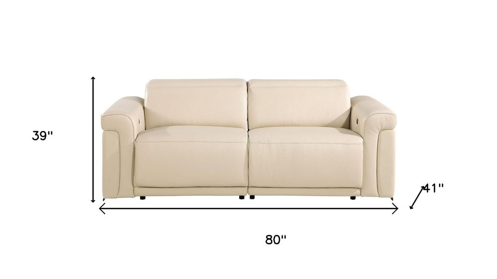Three Piece Beige Italian Leather Six Person Seating Set