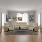 Three Piece Beige Italian Leather Six Person Seating Set