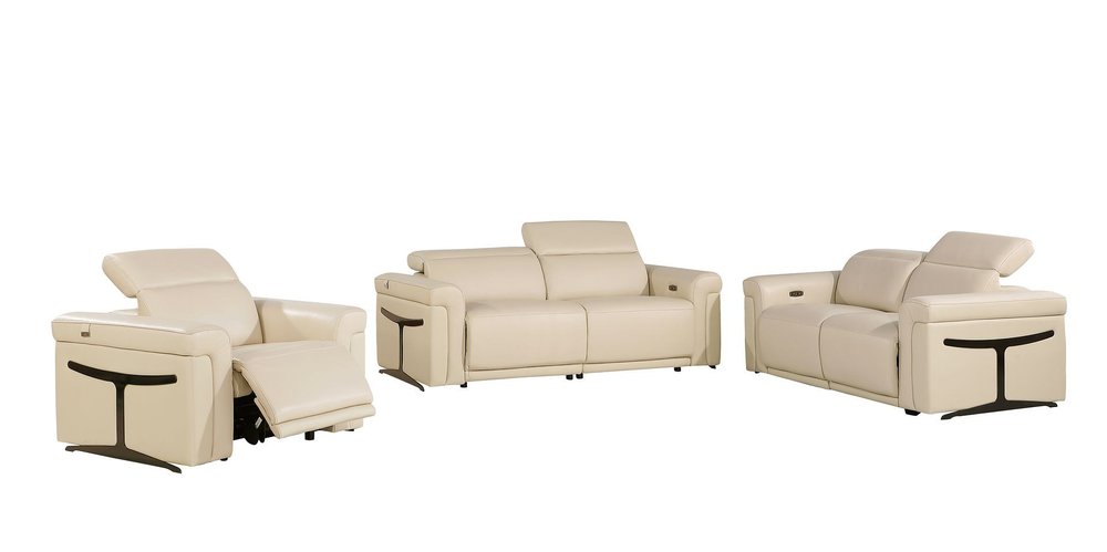 Three Piece Beige Italian Leather Six Person Seating Set