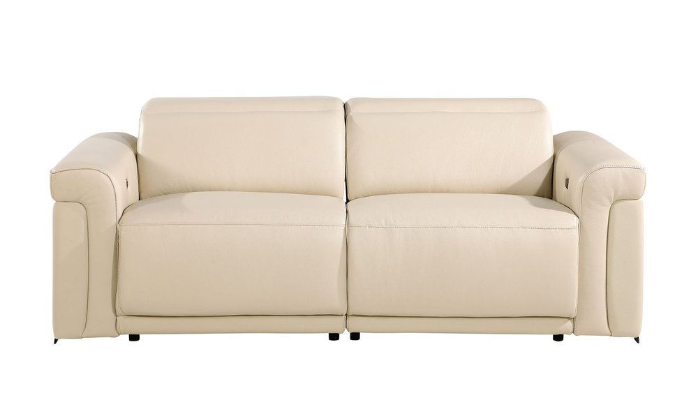 Three Piece Beige Italian Leather Six Person Seating Set