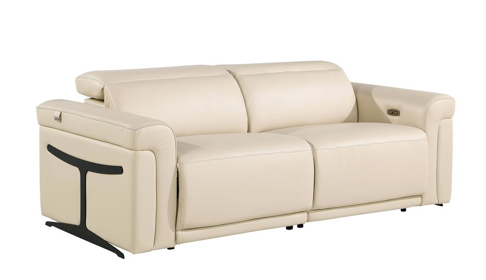 Three Piece Beige Italian Leather Six Person Seating Set