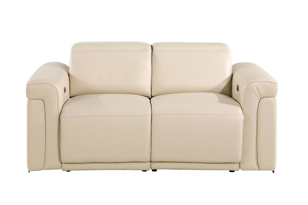 Three Piece Beige Italian Leather Six Person Seating Set