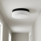 11" Black Metal And Frosted Glass Flush Mount Ceiling Light