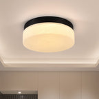 11" Black Metal And Frosted Glass Flush Mount Ceiling Light