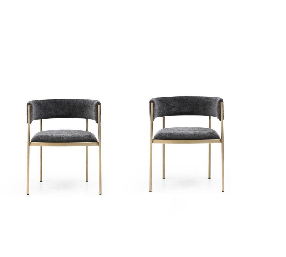 Set of Two Light Gray and Black Fabric and Steel Open Back Dining Arm Chairs