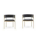 Set of Two Light Gray and Black Fabric and Steel Open Back Dining Arm Chairs
