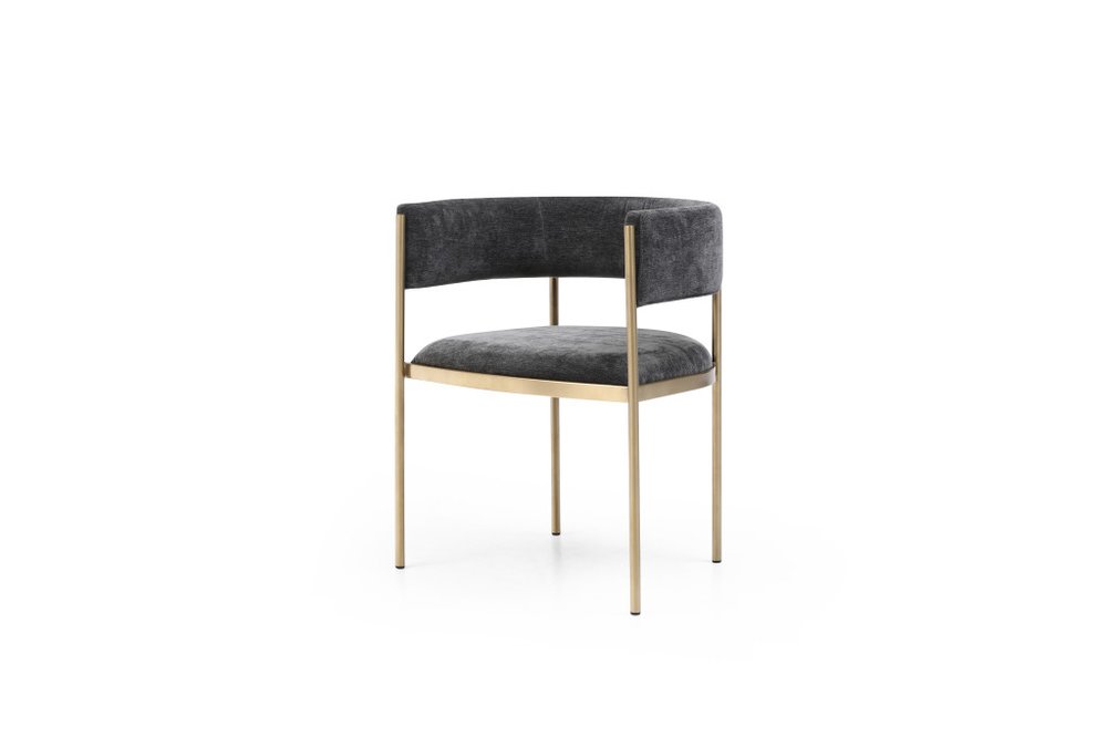 Set of Two Light Gray and Black Fabric and Steel Open Back Dining Arm Chairs