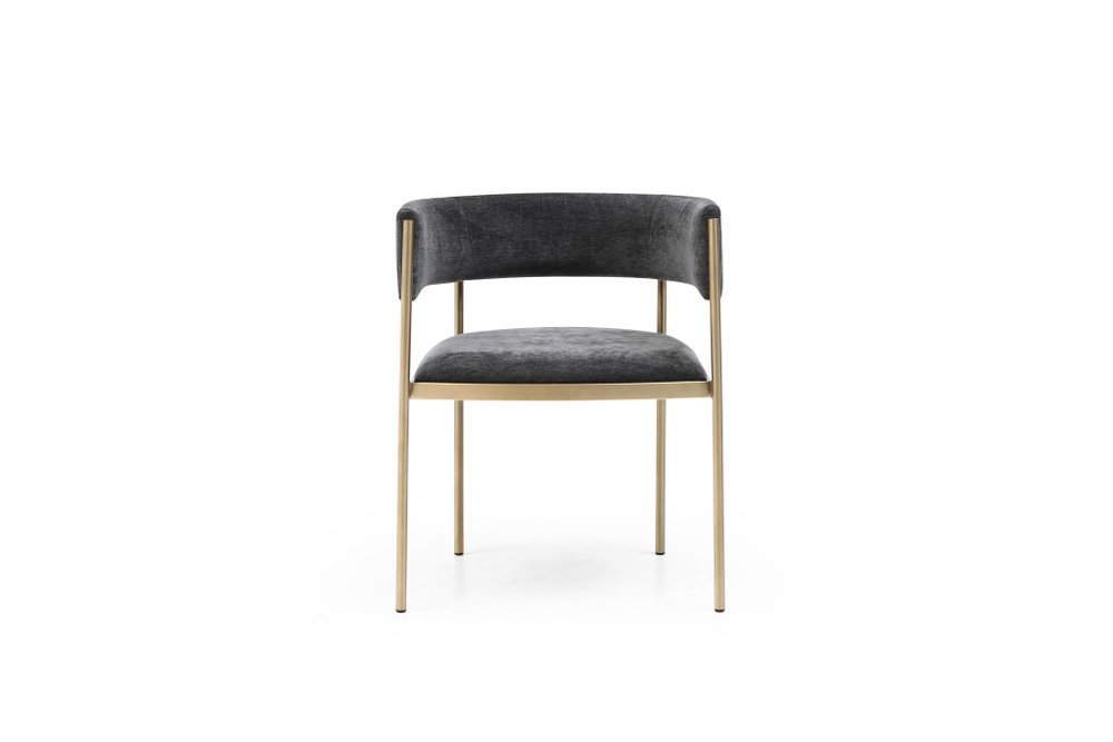 Set of Two Light Gray and Black Fabric and Steel Open Back Dining Arm Chairs