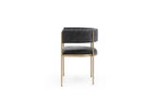 Set of Two Light Gray and Black Fabric and Steel Open Back Dining Arm Chairs