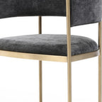 Set of Two Light Gray and Black Fabric and Steel Open Back Dining Arm Chairs
