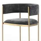 Set of Two Light Gray and Black Fabric and Steel Open Back Dining Arm Chairs