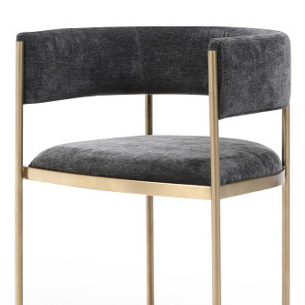 Set of Two Light Gray and Black Fabric and Steel Open Back Dining Arm Chairs